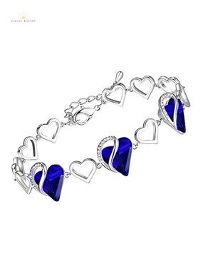 Silver Tone Crystal Heart Infinity Link Bracelet, Rhodium Plated Women's Gift